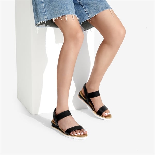 Ankle Elastic Strap Espadrille Flat Sandals - BLACK - 2